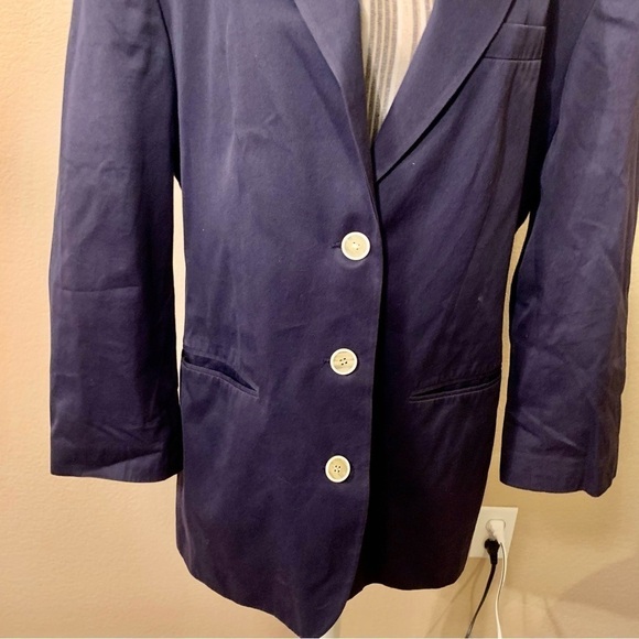 Vintage Banana Republic Blazer Size 12 Navy Blue Shoulder Pads Button-Up Cotton - Picture 3 of 16